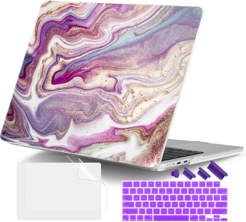 DONGKE for M4 MacBook Air 13.6 Inch Case 2025 2024 2023 2022 Model A3240 A3113 A2681 M3 M2 Chip, Plastic Hard Shell Case Cover with Touch ID for MacBook Air 13 Inch M4 - Marbling Art - Image 1